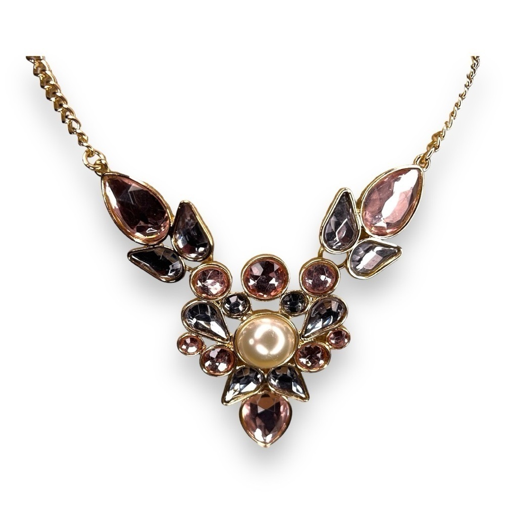 VINTAGE 90s AVON NECKLACE GOLD PINK GEM STATEMENT EVENT PARTY WEDDING